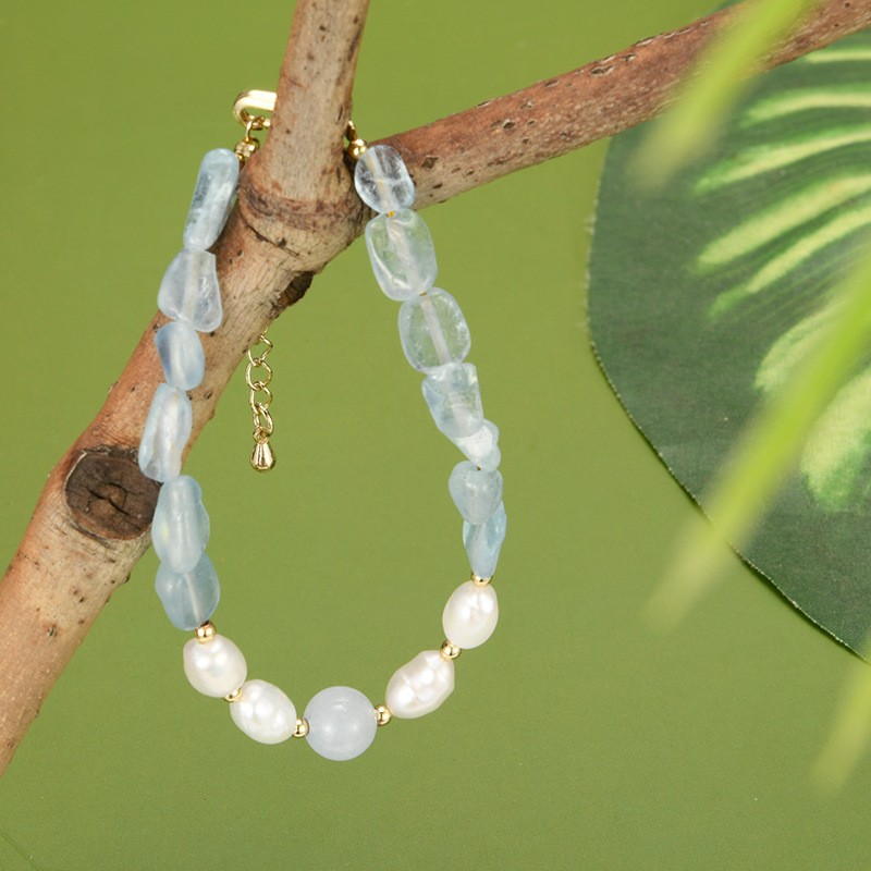 Woven Bracelet Factory - OEM Sweet Aquamarine Crystal Pearl Beads