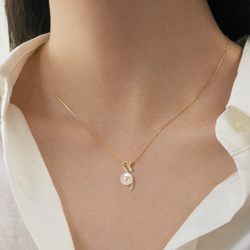 Sterling Silver Necklace Manufacturer - OEM 925 Geometric Curve Pearl Gold