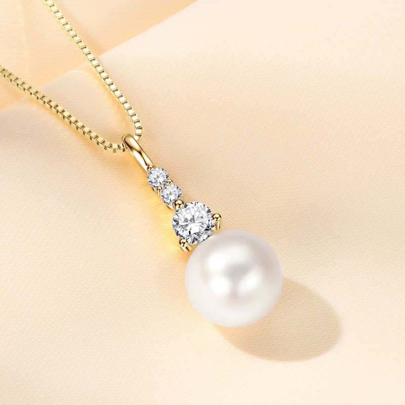 Sterling Silver Necklace Manufacturer - OEM 925 Natural Pearl Round Zircon Gold