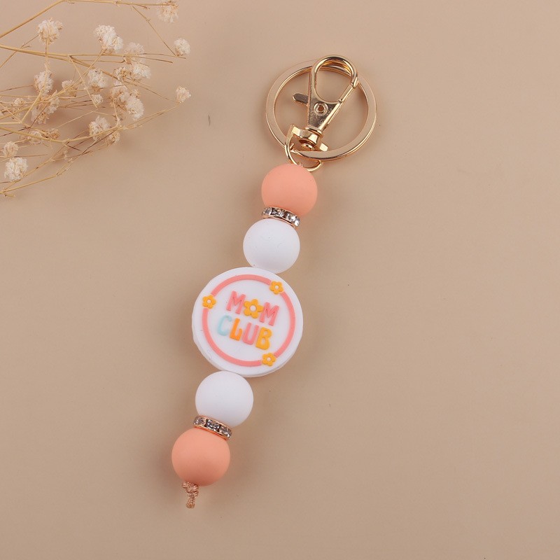 Keychain Manufacturer - OEM Silicone Beaded Square Round MOM Pendant