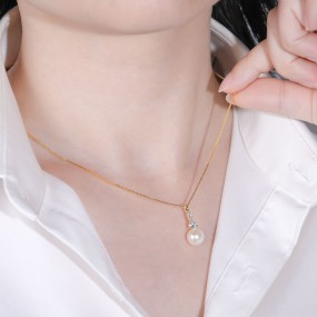 Sterling Silver Necklace Manufacturer - OEM 925 Natural Pearl Round Zircon Gold