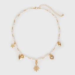 Stainless Steel Necklace Manufacturer - OEM Pentagram Zircon Pearl Pendant