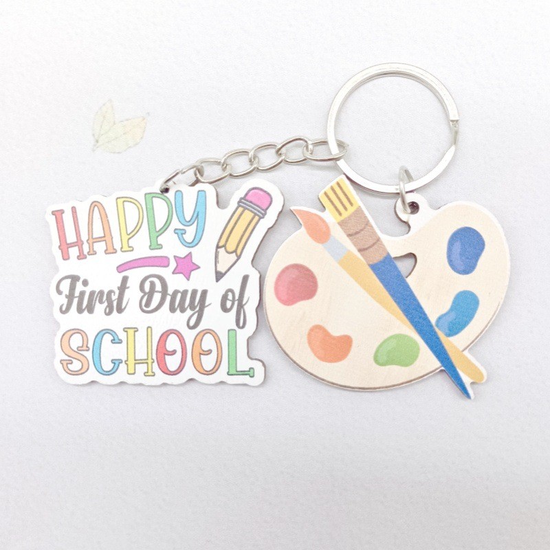 Teacher Keychain Manufacturer - OEM Wooden Palette Paintbrush Pendant