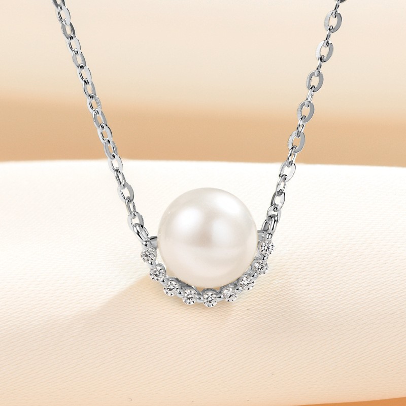 Sterling Silver Necklace Factory - OEM 925 Round Zircon Pearl Gold Silver