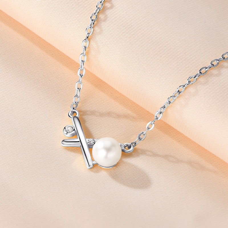 Sterling Silver Necklace Manufacturer - OEM 925 X-shaped Cross Pearl Zircon