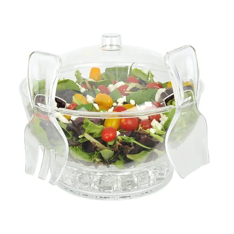 Salad Server Supplier - 6qt Clear Chilled Salad Bowl with Lid