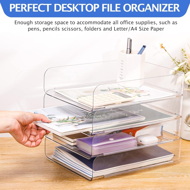 Desk Organizer Supplier - Clear Stackable Letter Tray for Office