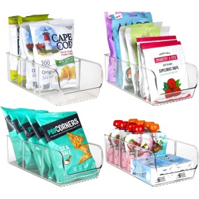 Snack Organizer Manufacturer - 4 Pack 3 Compartment Pantry Bins