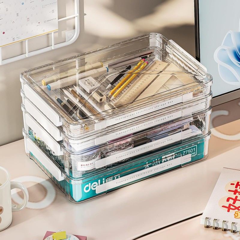 Magazine Box Supplier - Clear Stackable Storage Box with Handle