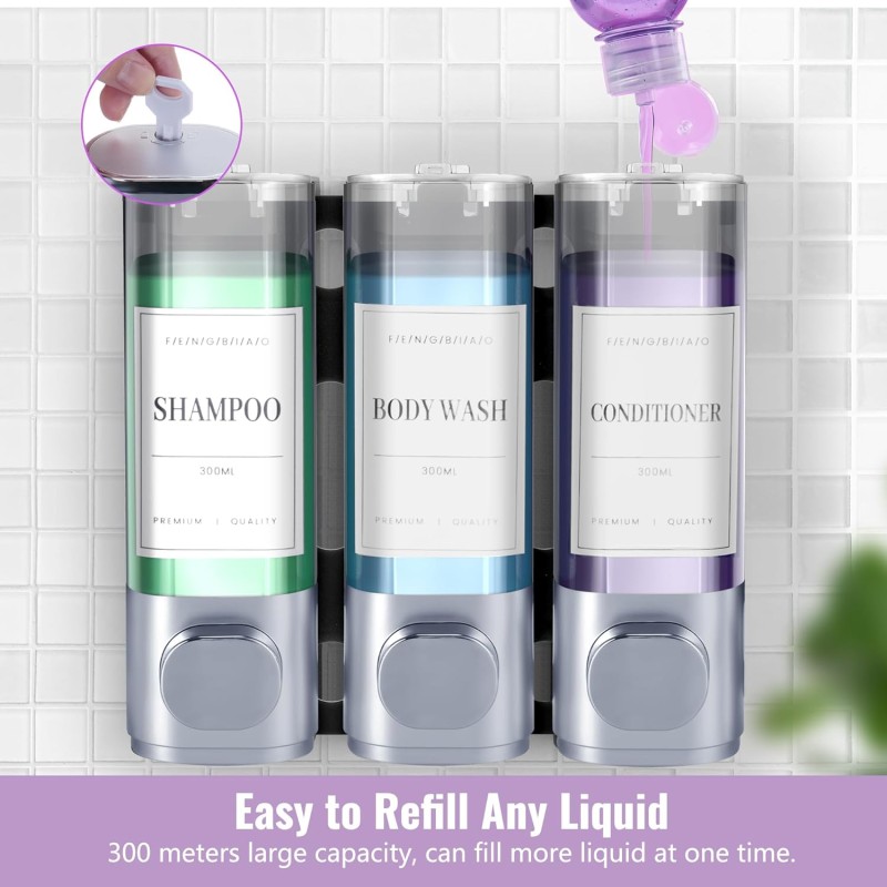 Shampoo Dispenser Supplier - 3-Chamber Wall Mounted Pump