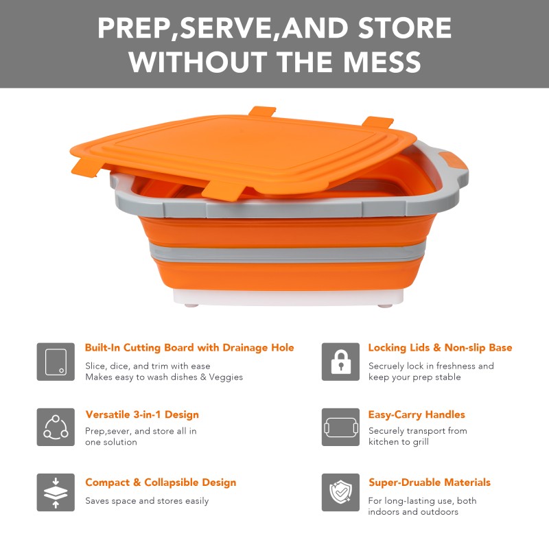 Collapsible Tub Manufacturer - Large 16L BBQ Prep Sink with Locking Lid