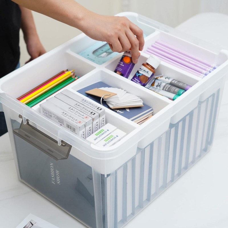 Storage Container Manufacturer - 32QT Clear Box with Removable Trays