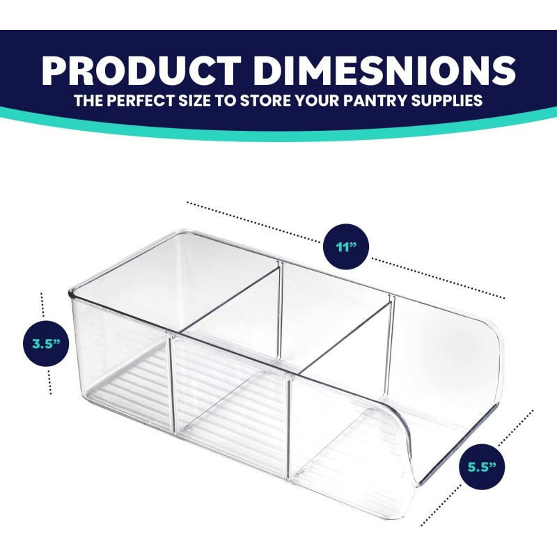 Snack Organizer Manufacturer - 4 Pack 3 Compartment Pantry Bins