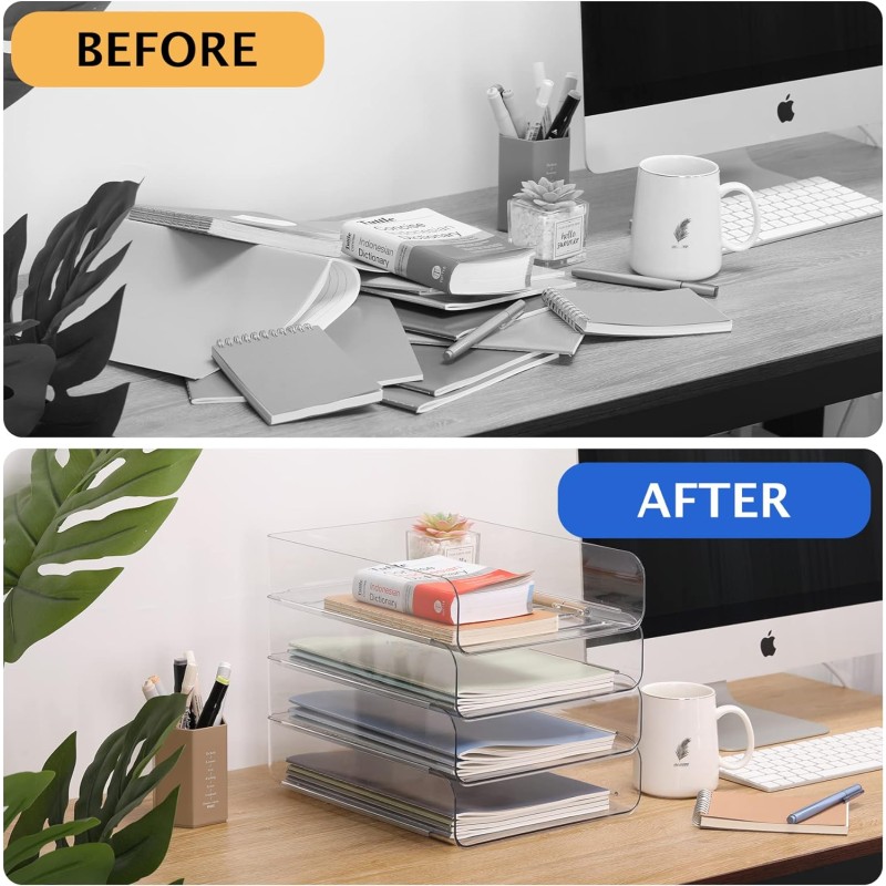 Desk Organizer Supplier - Clear Stackable Letter Tray for Office