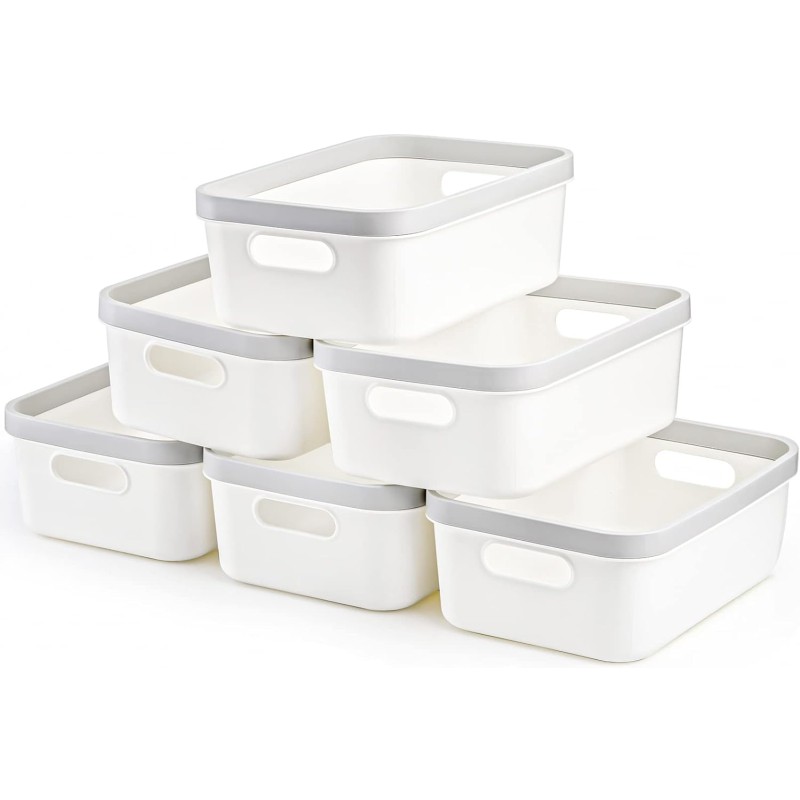 Storage Bin Factory - 6 Pack Plastic Organizer Bins with Handle