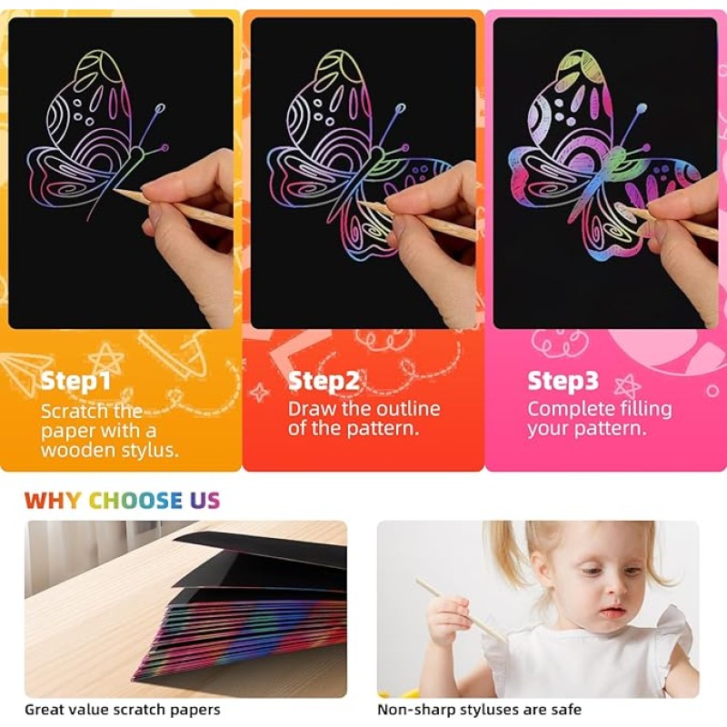 Scratch Art Paper Supplier - 130 Sheets Rainbow Scratch Paper