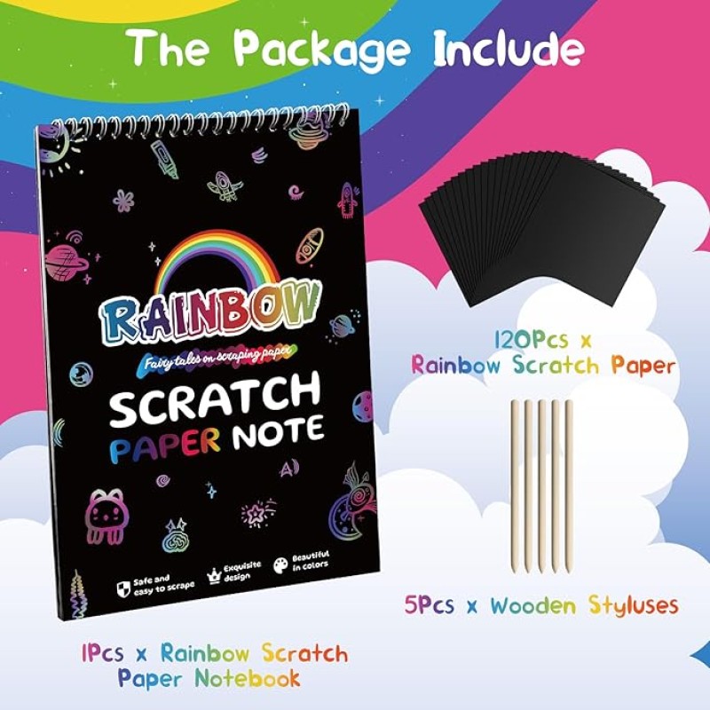 Scratch Art Paper Supplier - 130 Sheets Rainbow Scratch Paper