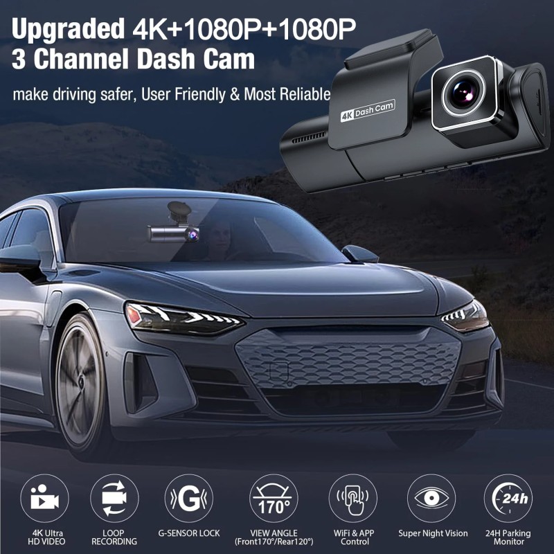 Dash Cam Manufacturer - 4K 3 Channel Built-in GPS WIFI