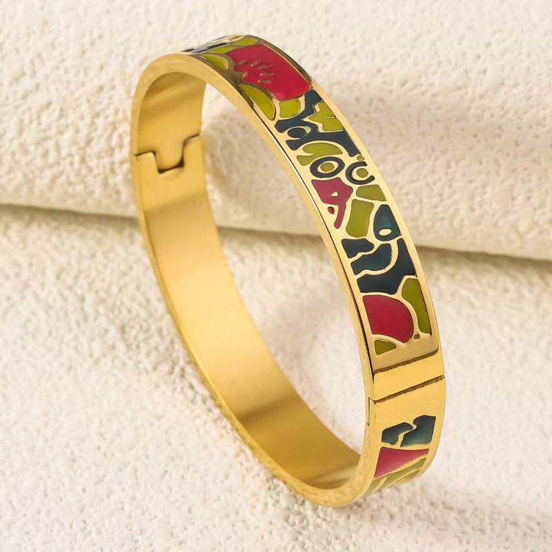 Cuff Bracelet Supplier - Vintage Geometric Enamel Stainless Steel