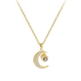 Moon Pendant Necklace Manufacturer - 18K Zirconia Ladies Stainless