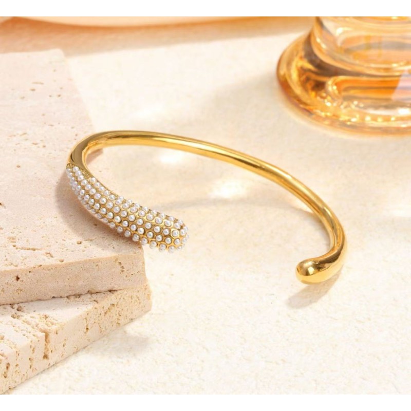 Multi-Layer Bracelet Supplier - Pearl Inlaid Open Bangle Women's