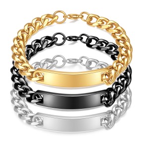 Bar Bracelet Supplier - Stainless Steel Cuban Link with Charm