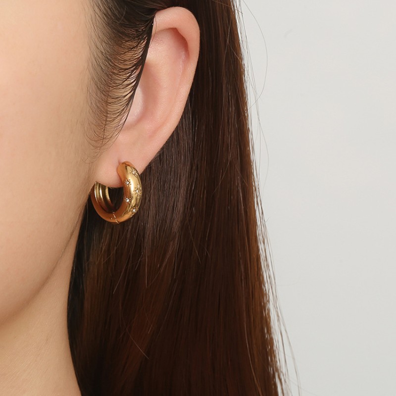 Hoop Earrings Factory - Micro Diamond Eight Star Design