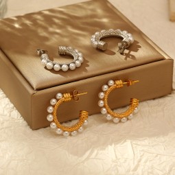 Pearl Earrings Manufacturer - C Shaped Hoop Full Pearl Design