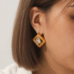 Waterdrop Earrings Supplier - White Zirconia Geometric Design