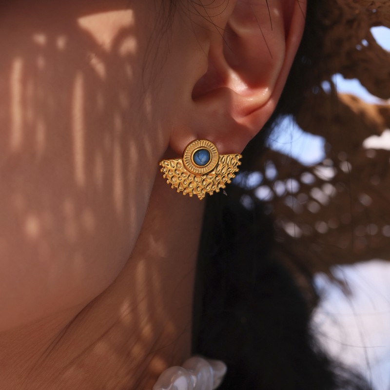 Sun Fan Manufacturer - Turquoise Stone Stud Earrings