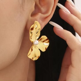 Floral Studs Factory - Ruffled Petal Pearl Embellished