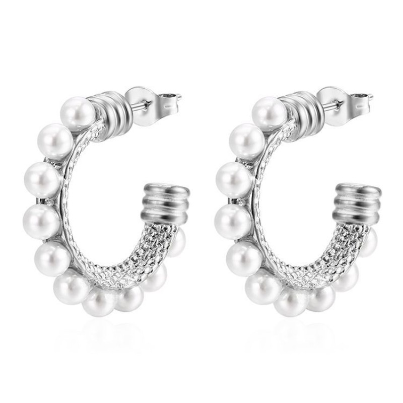 Pearl Earrings Manufacturer - C Shaped Hoop Full Pearl Design