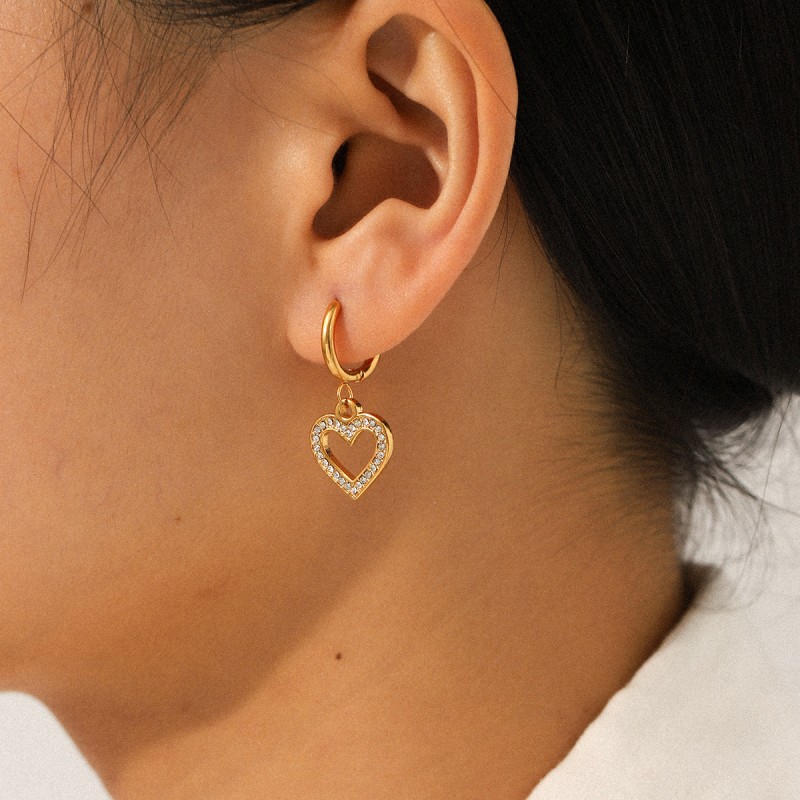 Heart Earrings Factory - Openwork Zircon Studded Design