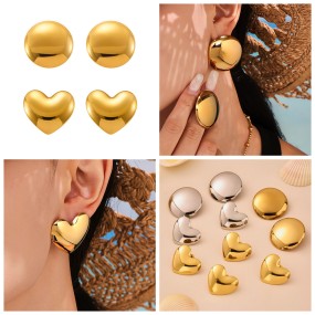 Round Stud Factory - High Polish Heart Stud Earrings