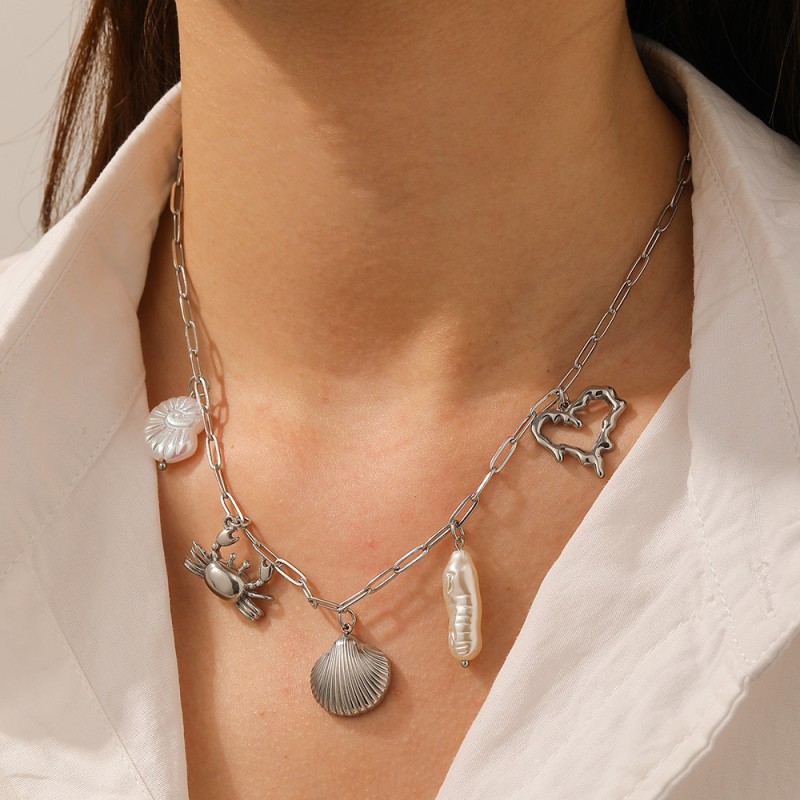 Crab Necklace Supplier - Shell Heart-shaped Marine Jewelry