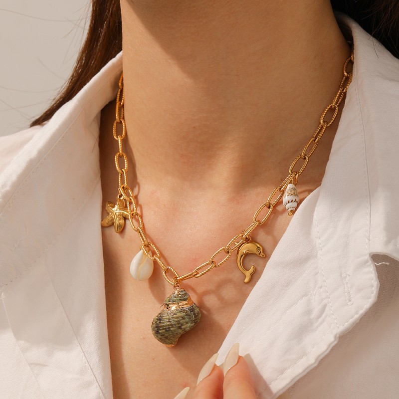 Dolphin Necklace Manufacturer - Sea Style Conch Charm Design