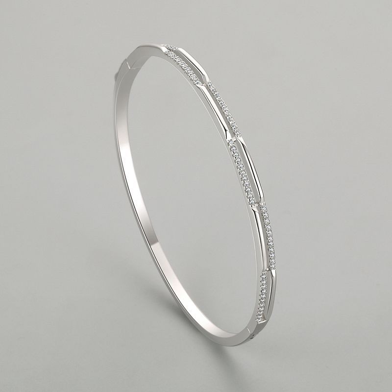925 Sterling Silver Bangle Factory - Micro Inlaid Zircon Double Wire Open Bracelet