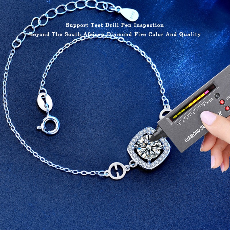 925 Sterling Silver Bracelet Manufacturer - Adjustable 1 Carat Moissanite Square Charm