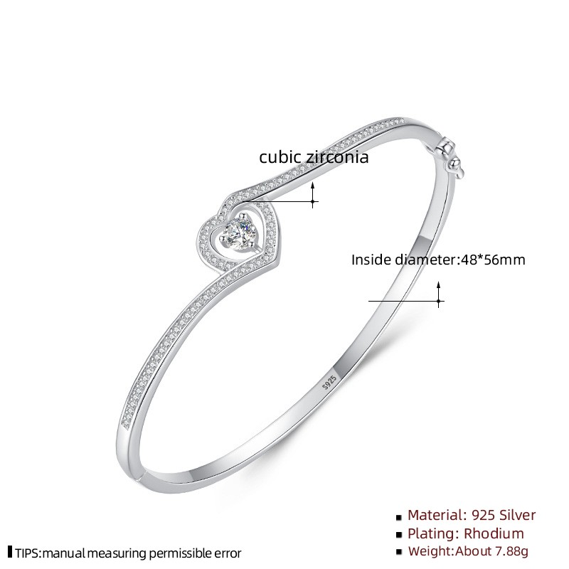 925 Sterling Silver Bracelet Supplier - Micro Inlaid Zircon Heart Charm Jewelry Making
