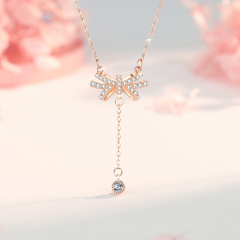 Butterfly Pendant Necklace Factory - Gold Tassel Bow Design Women Jewelry Gift