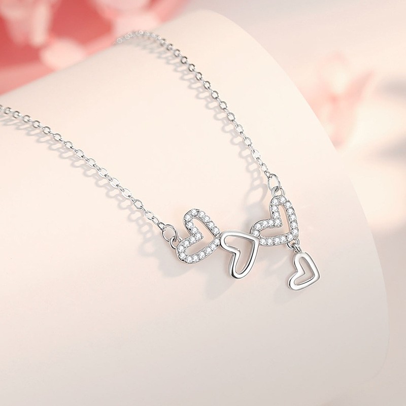 925 Sterling Silver Necklace Factory - Hollow Heart Diamond Tassel Clavicle Chain