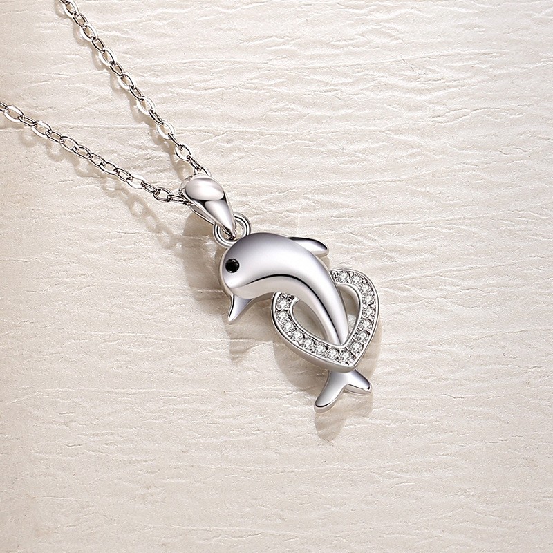 925 Sterling Silver Pendant Necklace Supplier - Korean Zircon Ocean Animal Dolphin Design