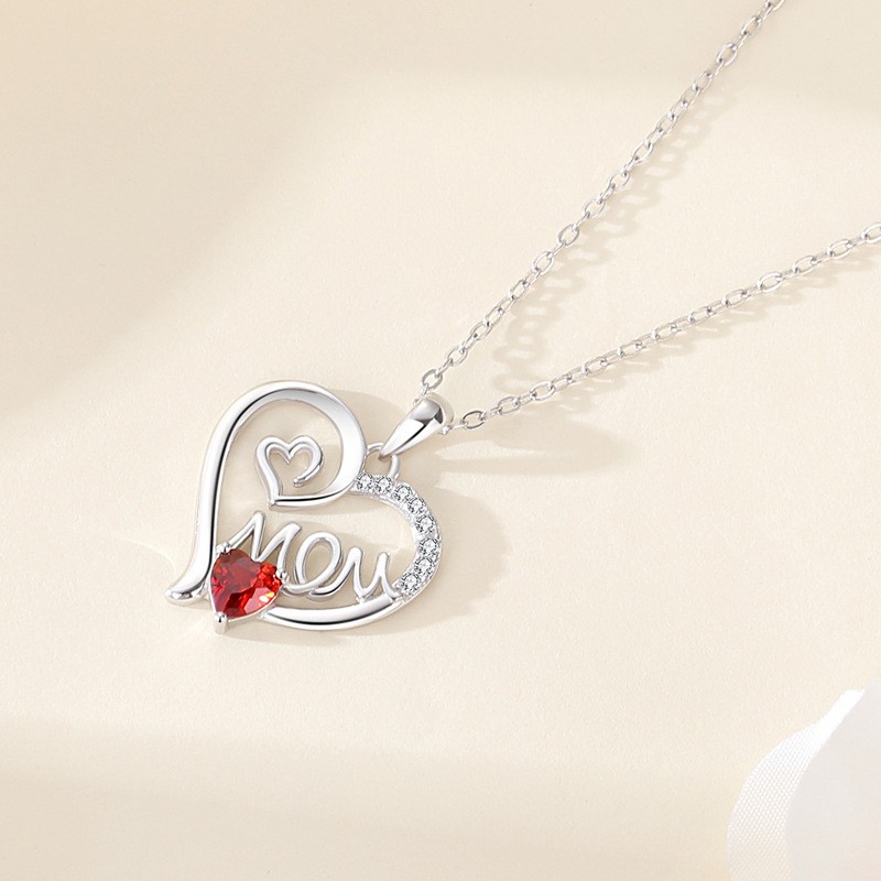 925 Sterling Silver Pendant Necklace Factory - MOM Theme Heart Shape Zircon Main Stone