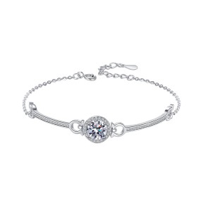 925 Sterling Silver Bracelet Supplier - Designer 1Ct Round Brilliant Cut Moissanite