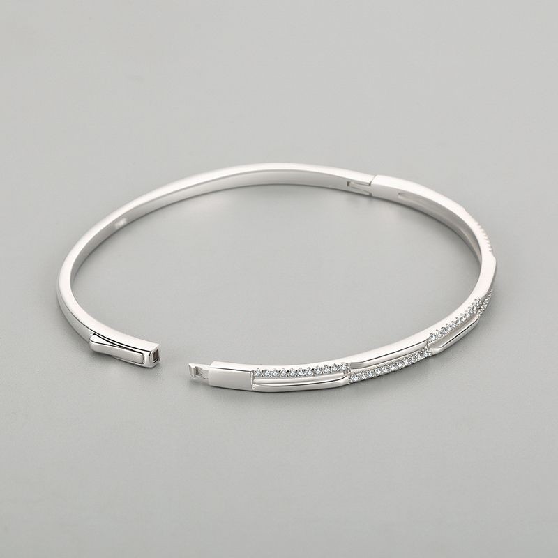 925 Sterling Silver Bangle Factory - Micro Inlaid Zircon Double Wire Open Bracelet