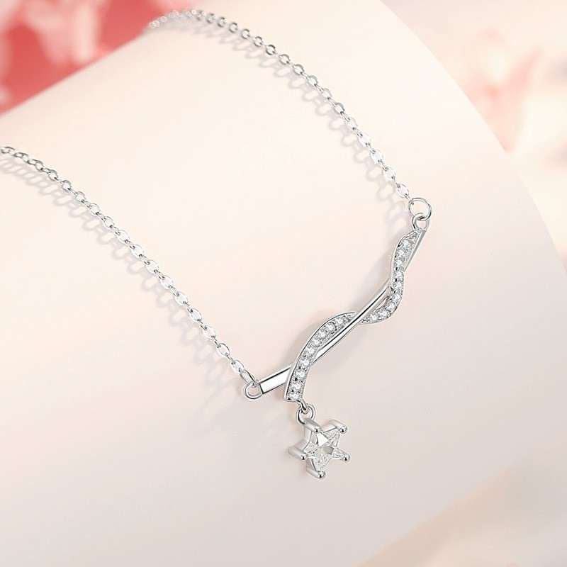 925 Sterling Silver Necklace Manufacturer - Zircon Pendant Rhodium Plated Rotate Star
