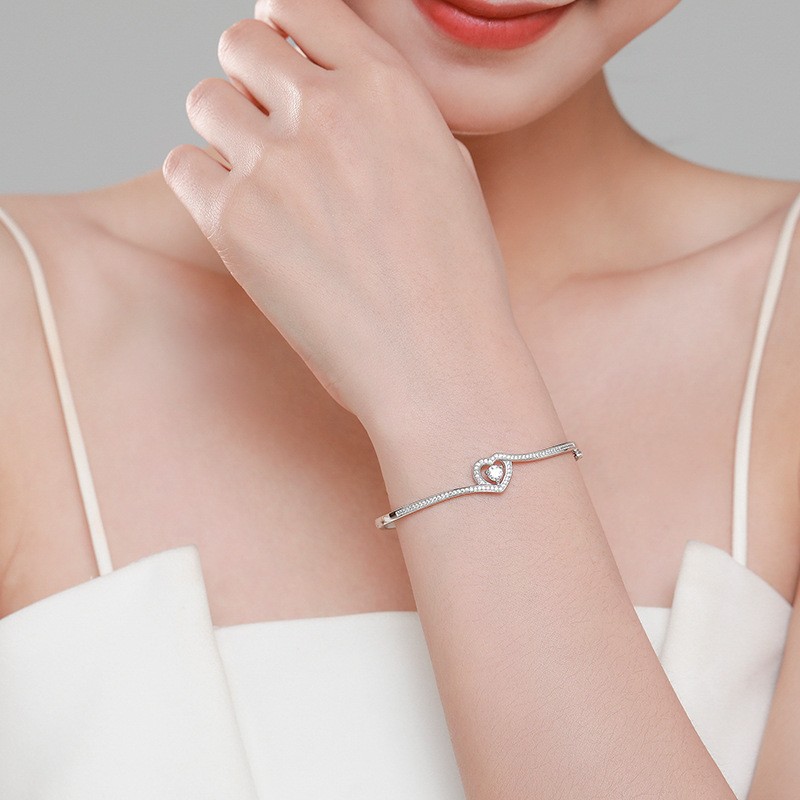 925 Sterling Silver Bracelet Supplier - Micro Inlaid Zircon Heart Charm Jewelry Making
