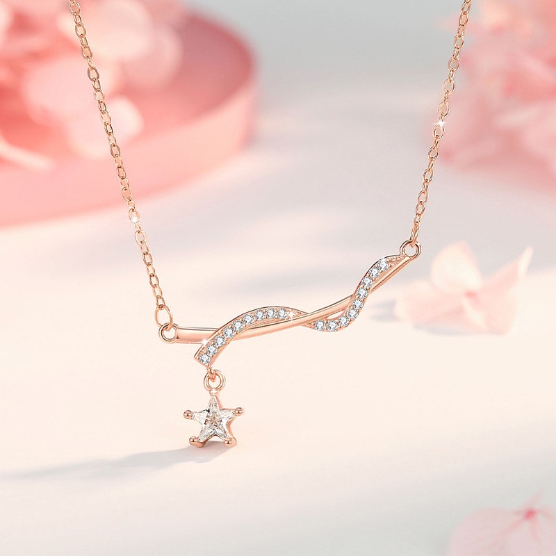 925 Sterling Silver Necklace Manufacturer - Zircon Pendant Rhodium Plated Rotate Star