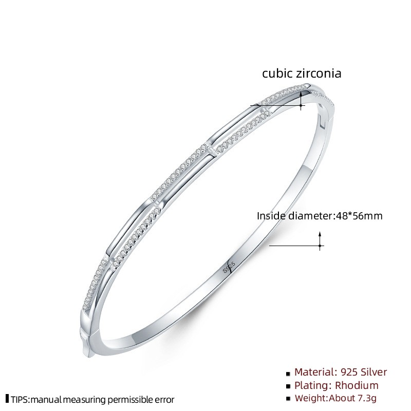 925 Sterling Silver Bangle Factory - Micro Inlaid Zircon Double Wire Open Bracelet