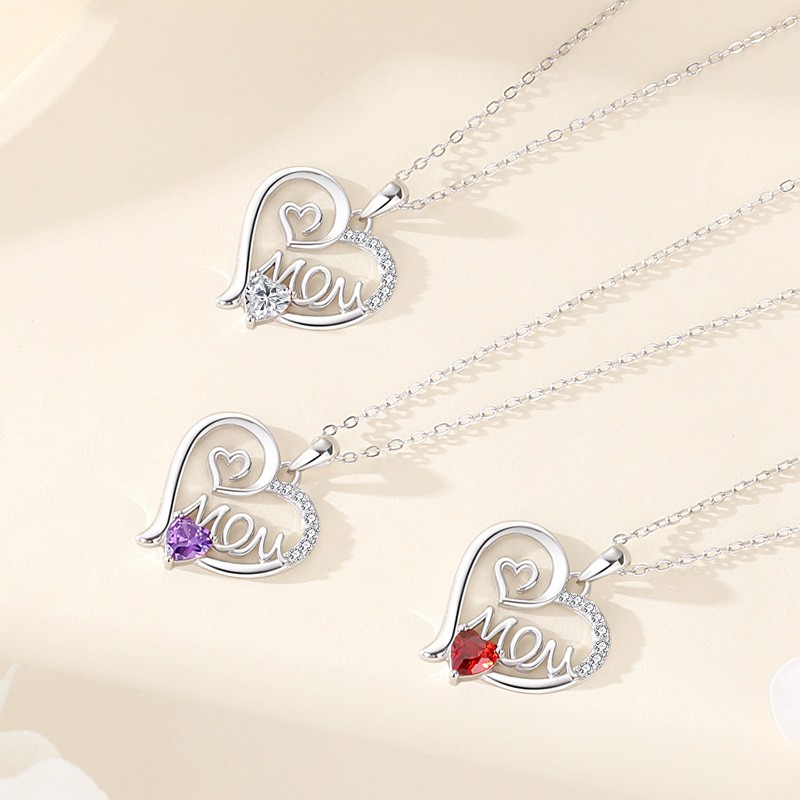 925 Sterling Silver Pendant Necklace Factory - MOM Theme Heart Shape Zircon Main Stone